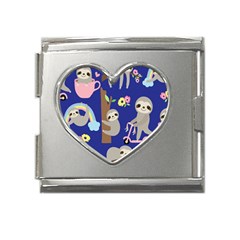 Hand Drawn Cute Sloth Pattern Background Mega Link Heart Italian Charm (18mm) by Hannah976