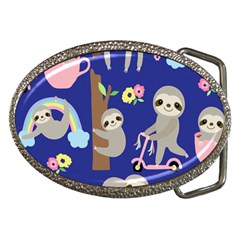 Hand Drawn Cute Sloth Pattern Background Belt Buckles by Hannah976