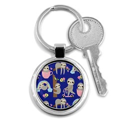 Hand Drawn Cute Sloth Pattern Background Key Chain (round) by Hannah976