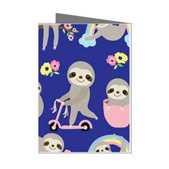 Hand Drawn Cute Sloth Pattern Background Mini Greeting Cards (pkg Of 8) by Hannah976