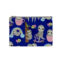 Hand Drawn Cute Sloth Pattern Background Cosmetic Bag (medium) by Hannah976