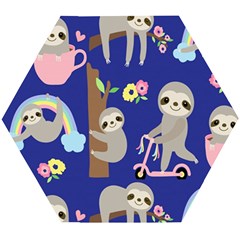 Hand Drawn Cute Sloth Pattern Background Wooden Puzzle Hexagon