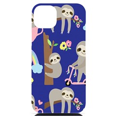 Hand Drawn Cute Sloth Pattern Background Iphone 14 Plus Black Uv Print Case by Hannah976