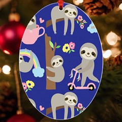 Hand Drawn Cute Sloth Pattern Background Uv Print Acrylic Ornament Oval by Hannah976