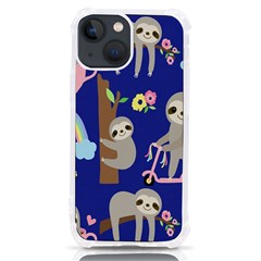 Hand Drawn Cute Sloth Pattern Background Iphone 13 Mini Tpu Uv Print Case by Hannah976