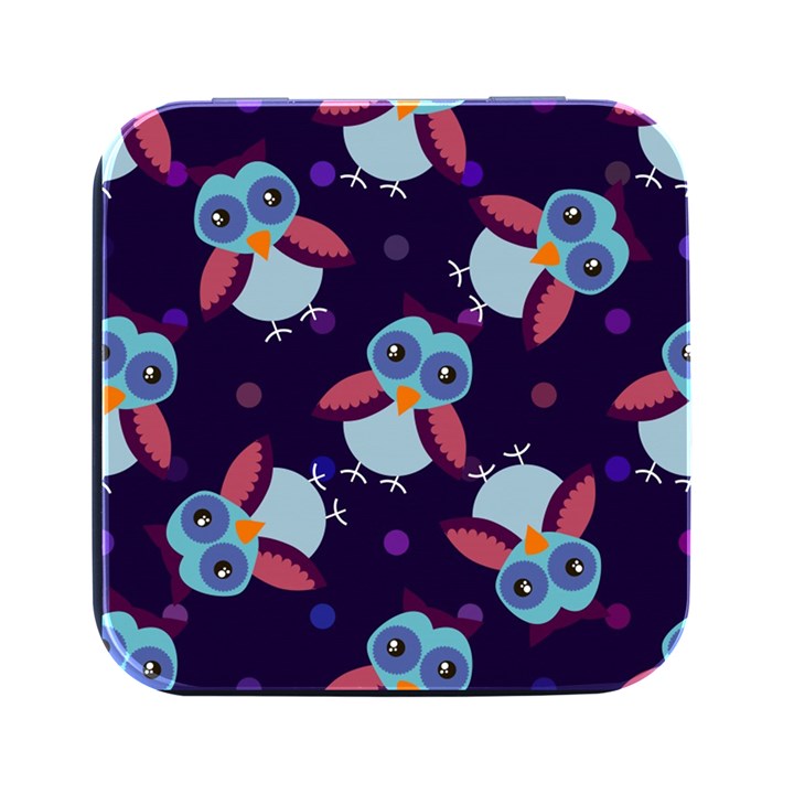 Owl Pattern Background Square Metal Box (Black)