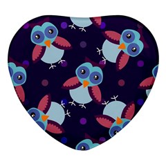 Owl Pattern Background Heart Glass Fridge Magnet (4 Pack)