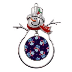 Owl Pattern Background Metal Snowman Ornament by Hannah976