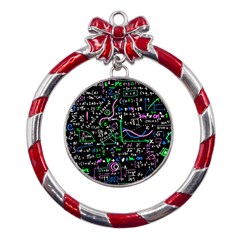 Math Linear Mathematics Education Circle Background Metal Red Ribbon Round Ornament by Hannah976