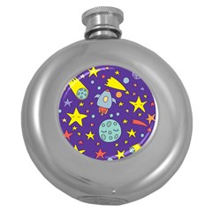 Card With Lovely Planets Round Hip Flask (5 Oz) by Hannah976