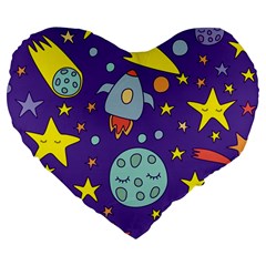 Card With Lovely Planets Large 19  Premium Flano Heart Shape Cushions by Hannah976