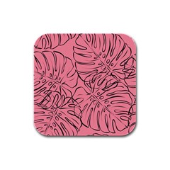 Pink Monstera Rubber Square Coaster (4 Pack) by ConteMonfrey