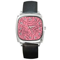 Pink Monstera Square Metal Watch by ConteMonfrey