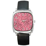 Pink Monstera Square Metal Watch Front