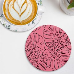 Pink Monstera Uv Print Round Tile Coaster by ConteMonfrey