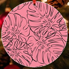 Pink Monstera Uv Print Acrylic Ornament Round by ConteMonfrey