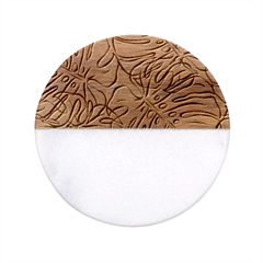 Pink Monstera Classic Marble Wood Coaster (round) 