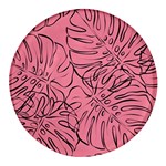 Pink Monstera Round Glass Fridge Magnet (4 pack) Front