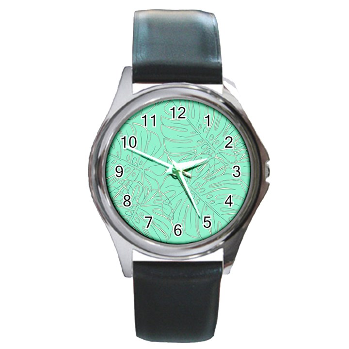 Ocean Monstera Round Metal Watch