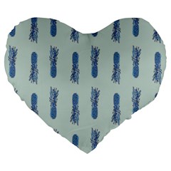 Blue King Pineapple  Large 19  Premium Flano Heart Shape Cushions by ConteMonfrey