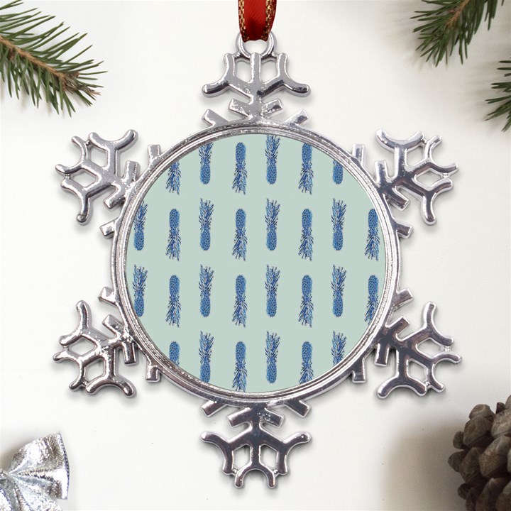 Blue King Pineapple  Metal Large Snowflake Ornament