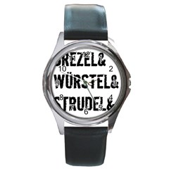 Its A German Thing Bier Brezel Wurstel Strudel Schnitzel Round Metal Watch by ConteMonfrey