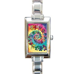 Grateful Dead Bears Tie Dye Vibrant Spiral Rectangle Italian Charm Watch by Bedest