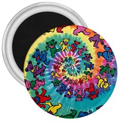 Grateful Dead Bears Tie Dye Vibrant Spiral 3  Magnets by Bedest