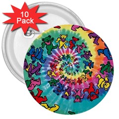 Grateful Dead Bears Tie Dye Vibrant Spiral 3  Buttons (10 Pack)  by Bedest