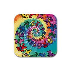 Grateful Dead Bears Tie Dye Vibrant Spiral Rubber Square Coaster (4 Pack) by Bedest