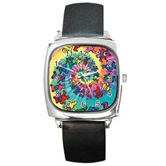 Grateful Dead Bears Tie Dye Vibrant Spiral Square Metal Watch by Bedest