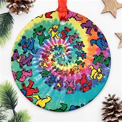 Grateful Dead Bears Tie Dye Vibrant Spiral Round Ornament (two Sides) by Bedest