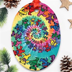 Grateful Dead Bears Tie Dye Vibrant Spiral Oval Ornament (two Sides) by Bedest