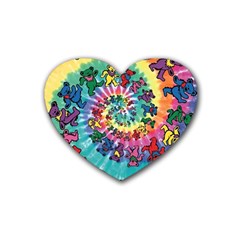 Grateful Dead Bears Tie Dye Vibrant Spiral Rubber Coaster (heart) by Bedest