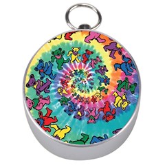 Grateful Dead Bears Tie Dye Vibrant Spiral Silver Compasses by Bedest