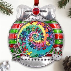 Grateful Dead Artsy Metal X mas Ribbon With Red Crystal Round Ornament by Bedest