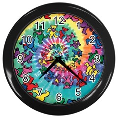 Grateful Dead Bears Tie Dye Vibrant Spiral Wall Clock (black) by Bedest