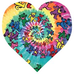 Grateful Dead Bears Tie Dye Vibrant Spiral Wooden Puzzle Heart by Bedest