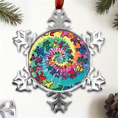 Grateful Dead Bears Tie Dye Vibrant Spiral Metal Small Snowflake Ornament by Bedest