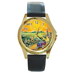 Grateful Dead Golden Road Round Gold Metal Watch by Bedest