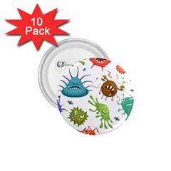 Dangerous Streptococcus Lactobacillus Staphylococcus Others Microbes Cartoon Style Vector Seamless P 1.75  Buttons (10 pack)