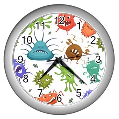 Dangerous Streptococcus Lactobacillus Staphylococcus Others Microbes Cartoon Style Vector Seamless P Wall Clock (Silver)