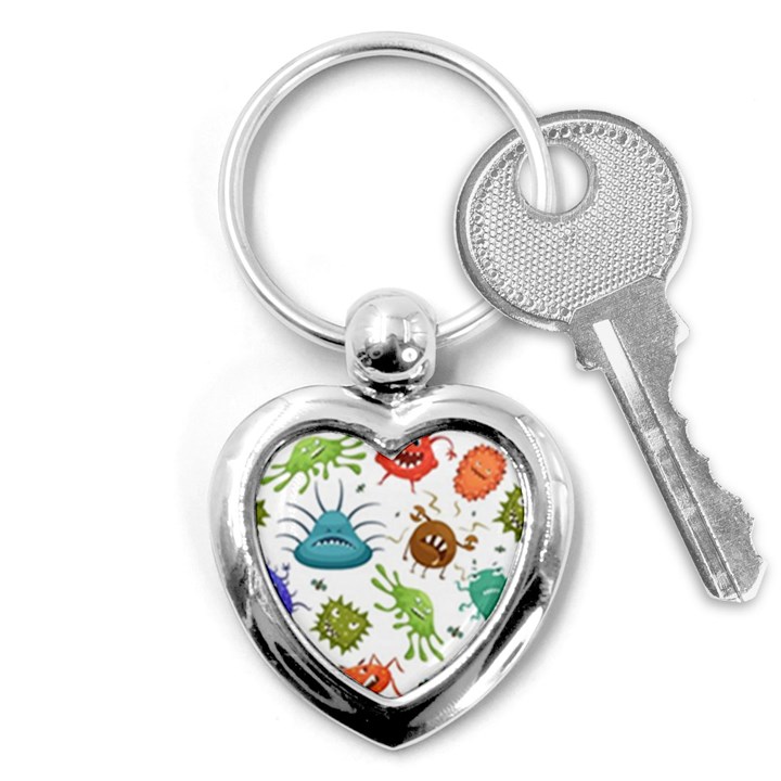 Dangerous Streptococcus Lactobacillus Staphylococcus Others Microbes Cartoon Style Vector Seamless P Key Chain (Heart)