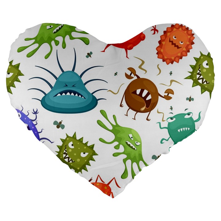 Dangerous Streptococcus Lactobacillus Staphylococcus Others Microbes Cartoon Style Vector Seamless P Large 19  Premium Flano Heart Shape Cushions