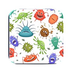 Dangerous Streptococcus Lactobacillus Staphylococcus Others Microbes Cartoon Style Vector Seamless P Square Metal Box (black) by Ravend