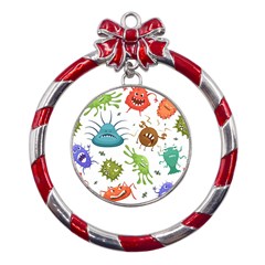 Dangerous Streptococcus Lactobacillus Staphylococcus Others Microbes Cartoon Style Vector Seamless P Metal Red Ribbon Round Ornament by Ravend