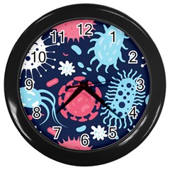 Seamless Pattern Microbes Virus Vector Illustration Wall Clock (black) by Ravend