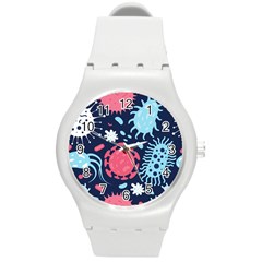 Seamless Pattern Microbes Virus Vector Illustration Round Plastic Sport Watch (m) by Ravend