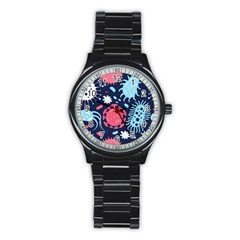 Seamless Pattern Microbes Virus Vector Illustration Stainless Steel Round Watch by Ravend