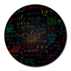 Mathematical Colorful Formulas Drawn By Hand Black Chalkboard Round Mousepad by Ravend